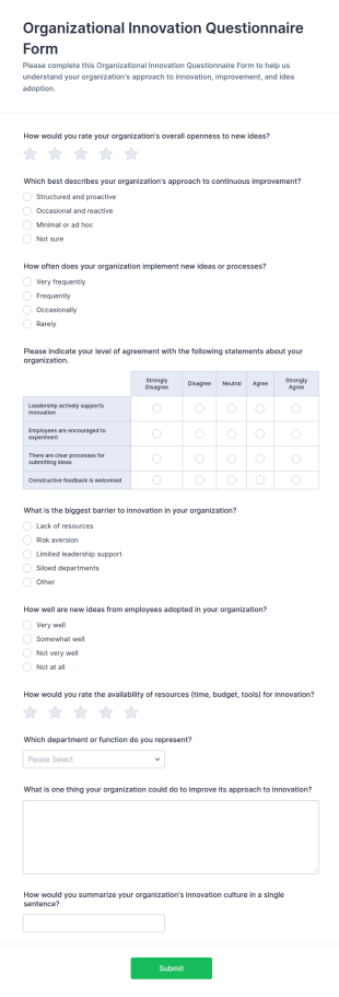 Organizational Innovation Questionnaire Form Template