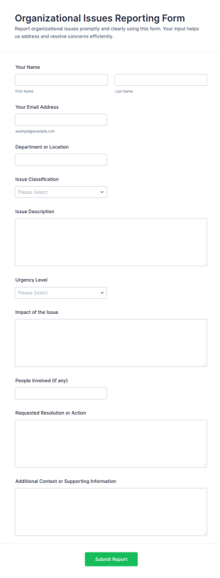 Organizational Issues Reporting Form Template
