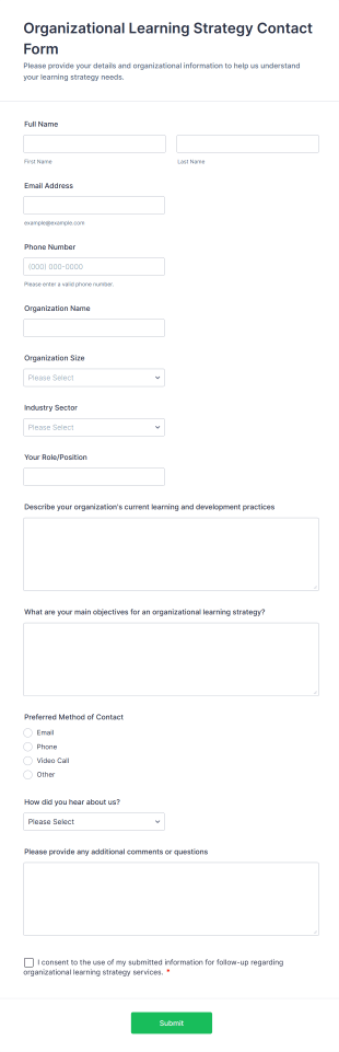 Organizational Learning Strategy Contact Form Template