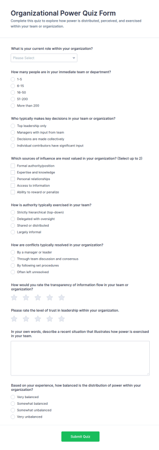 Organizational Power Quiz Form Template