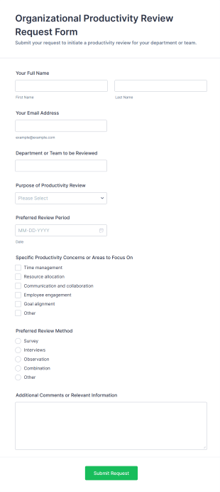 Organizational Productivity Review Request Form Template