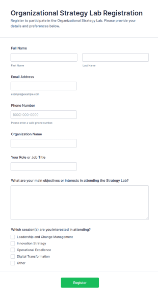 Organizational Strategy Lab Registration Form Template