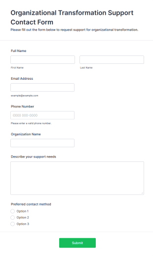 Organizational Transformation Support Contact Form Template