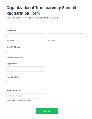 Organizational Transparency Summit Registration Form Form Template