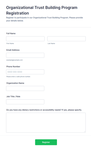 Organizational Trust Building Program Registration Form Template