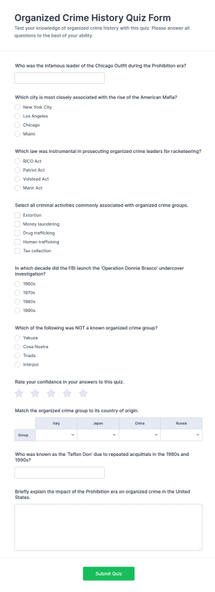 Organized Crime History Quiz Form Template