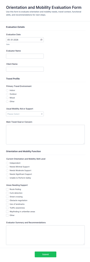 Orientation And Mobility Evaluation Form Template