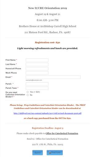 Orientation Day Registration Form Template