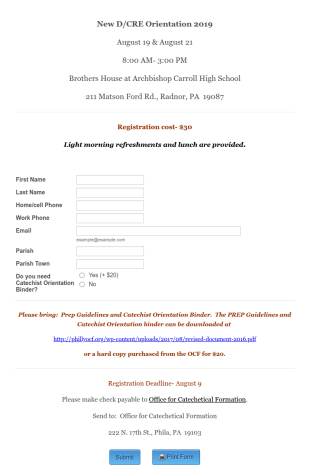 Orientation Day Registration Form Template