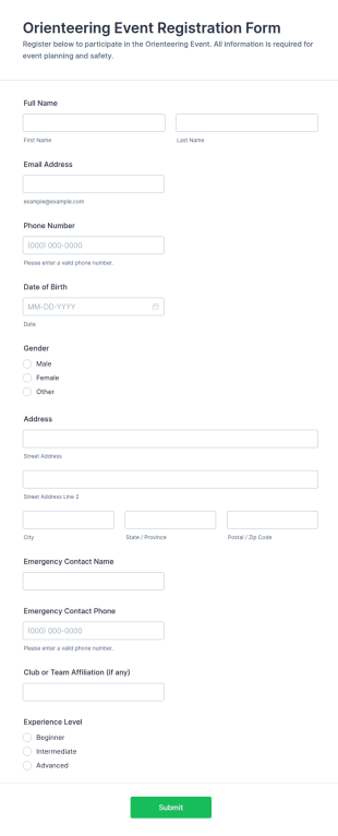 Orienteering Event Registration Form Template
