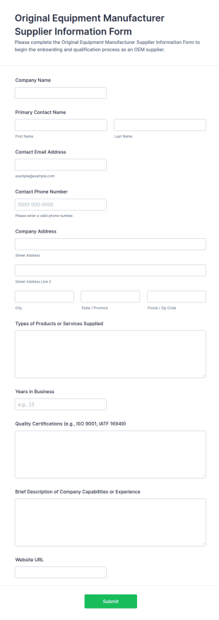 Original Equipment Manufacturer Supplier Information Form Template
