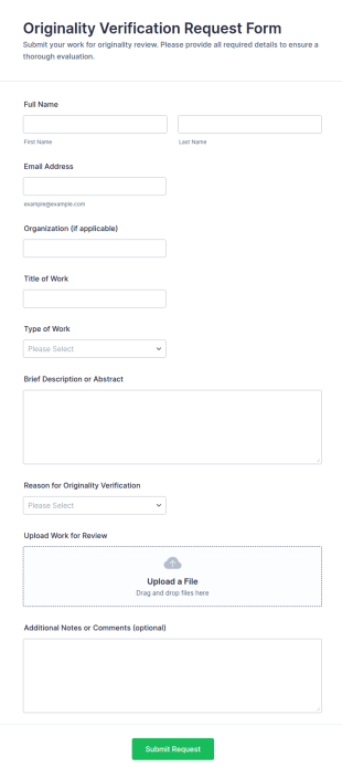 Originality Verification Request Form Template