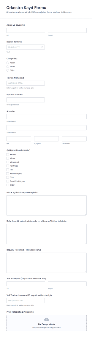 Orkestra Kayıt Formu 🎶🎻🎼 Form Şablonu