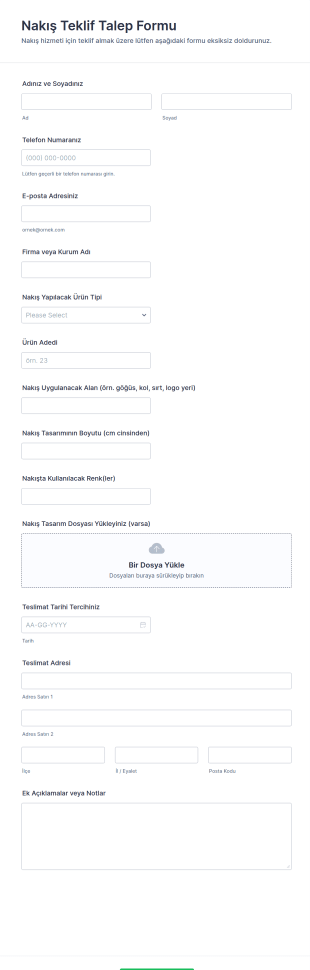 Nakış Teklif Talep Form Şablonu