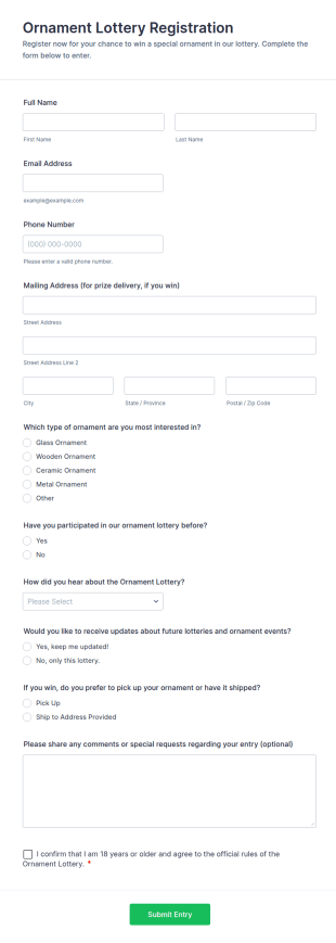 Ornament Lottery Registration Form Template
