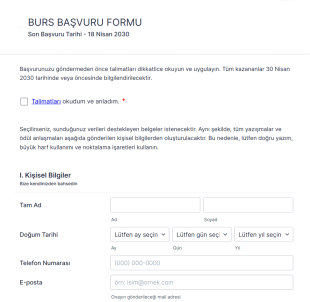 Örnek Burs Başvuru Form Template