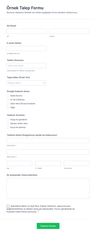 Örnek Talep Form Template