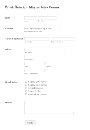 Örnek Ürün Talep Form Template