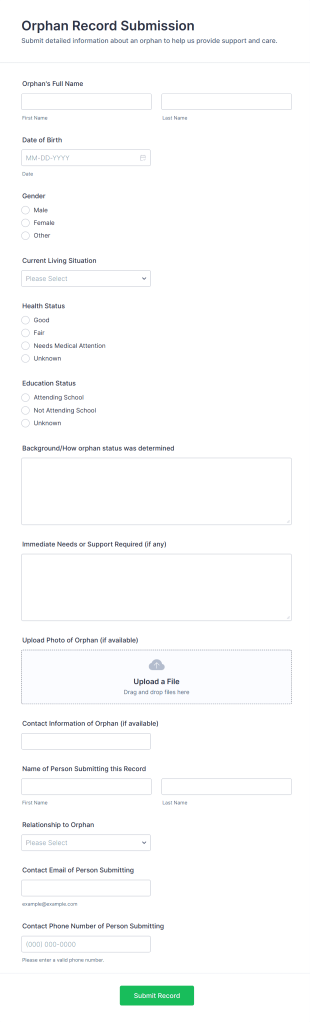 Orphan Record Submission Form Template