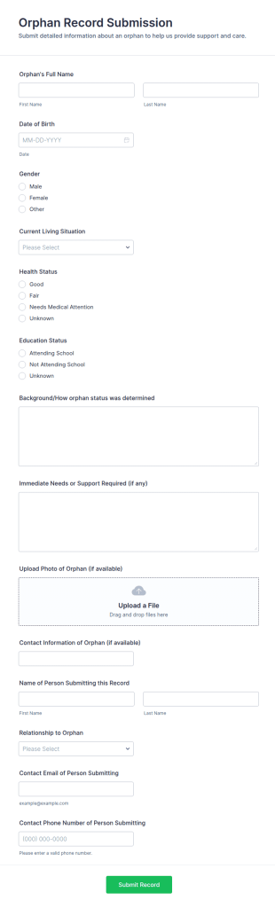 Orphan Record Submission Form Template