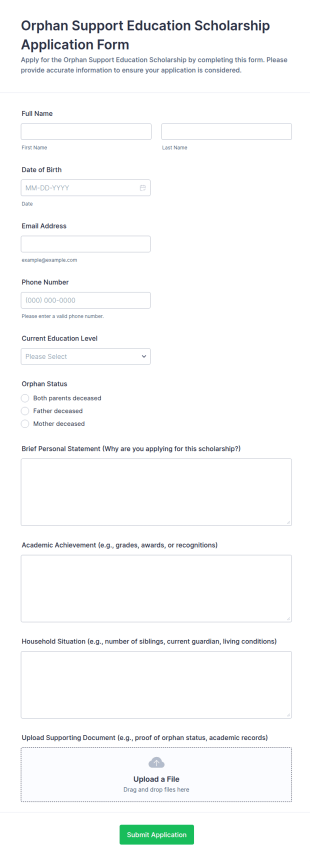 Orphan Support Education Scholarship Application Form Template