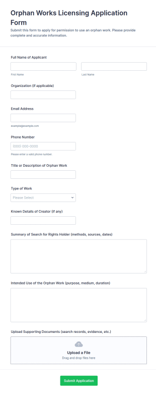 Orphan Works Licensing Application Form Template