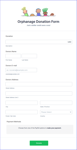 Orphanage Donation Form Template