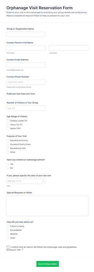 Orphanage Visit Reservation Form Template