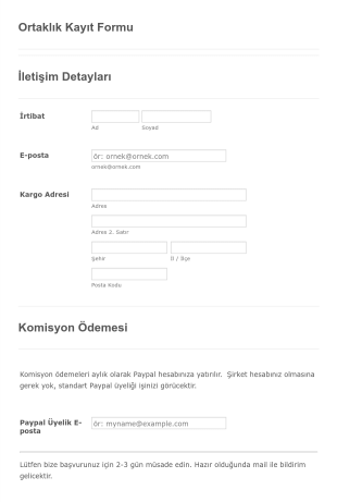 Ortaklık Kayıt Form Şablonu