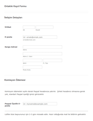 Ortaklık Kayıt Form Şablonu