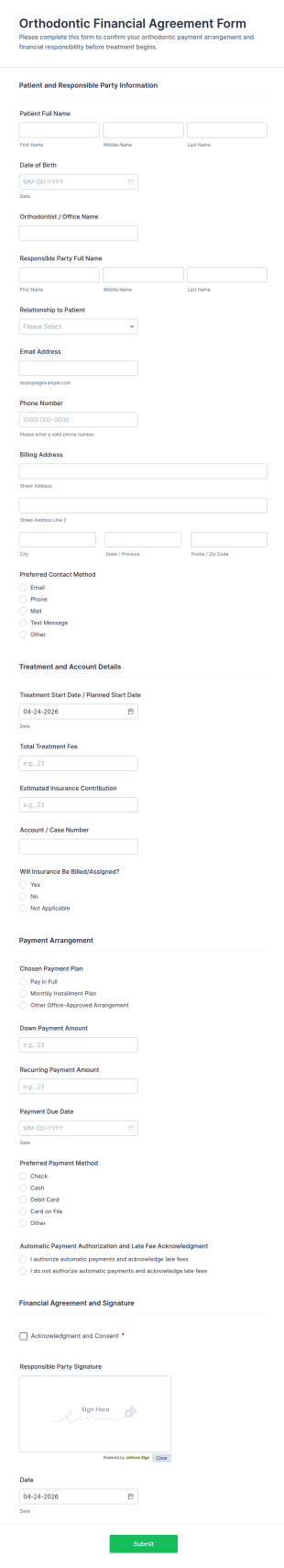 Orthodontic Financial Agreement Form Template