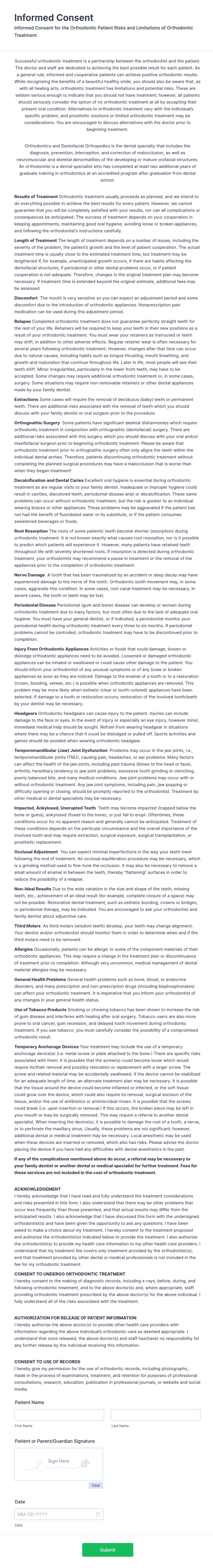 Orthodontic Informed Consent Form Template | Jotform
