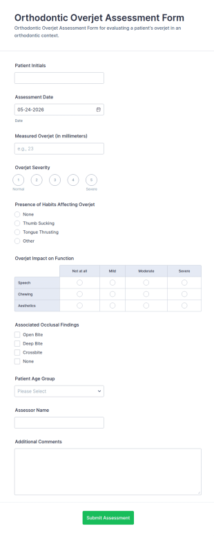 Orthodontic Overjet Assessment Form Template
