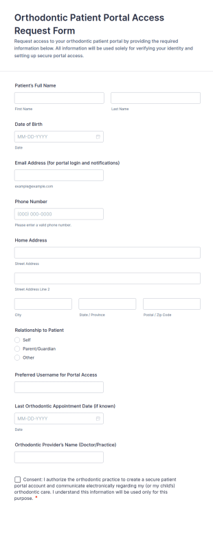 Orthodontic Patient Portal Access Request Form Template