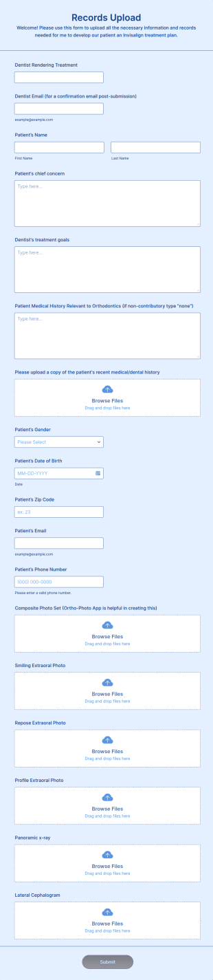 Orthodontic Records Upload Form Template
