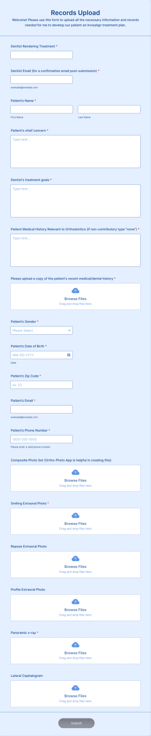Orthodontic Records Upload Form Template