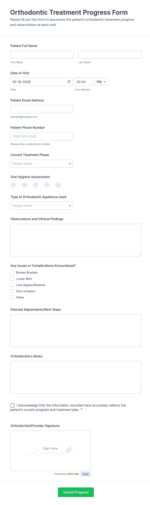 Orthodontic Treatment Progress Form Template