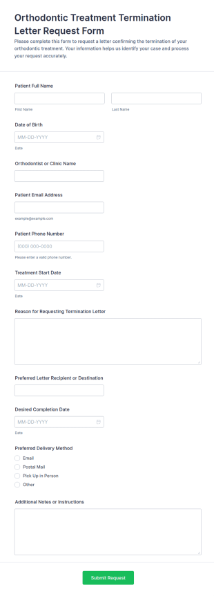 Orthodontic Treatment Termination Letter Request Form Template