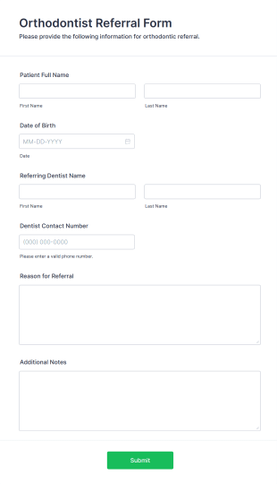 Orthodontist Referral Form Form Template