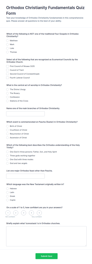 Orthodox Christianity Fundamentals Quiz Form Template