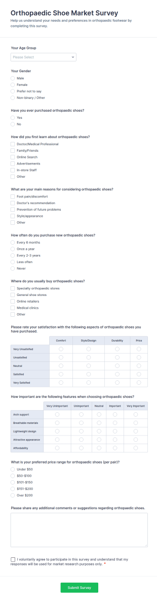 Orthopaedic Shoe Market Survey Form Template