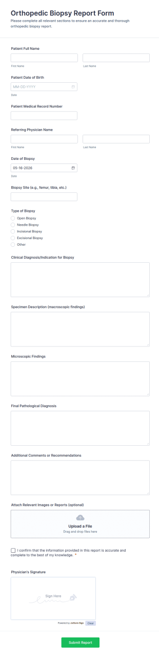 Orthopedic Biopsy Report Form Template