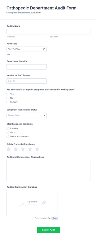 Orthopedic Department Audit Form Template