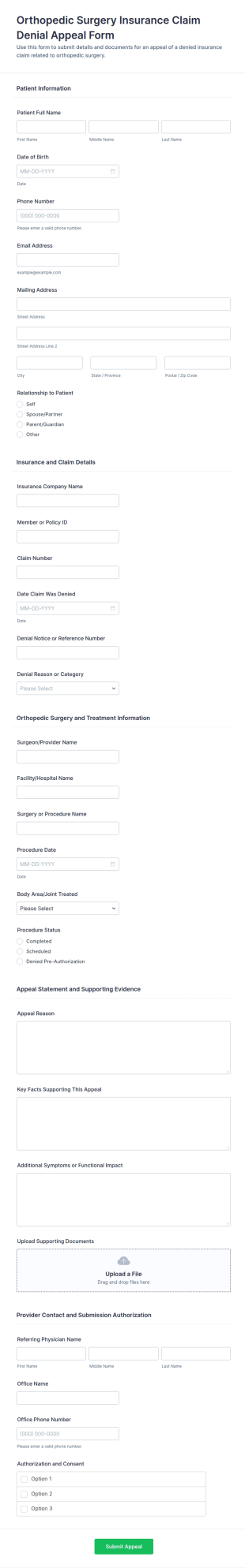 Orthopedic Surgery Insurance Claim Denial Appeal Form Template