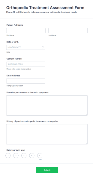 Orthopedic Treatment Assessment Form Template