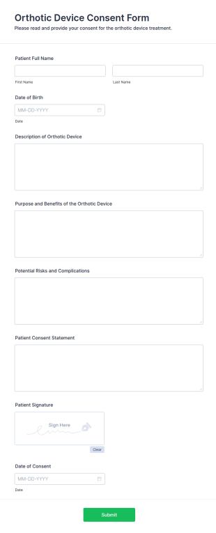 Orthotic Device Consent Form Template