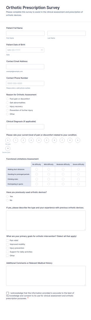 Orthotic Prescription Survey Form Template