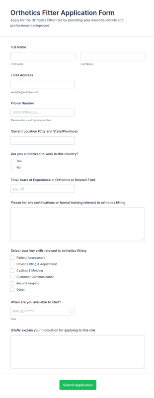 Orthotics Fitter Application Form Template