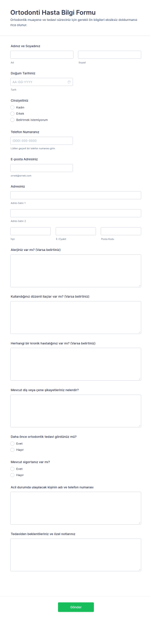Ortodontik Muayene Form Şablonu