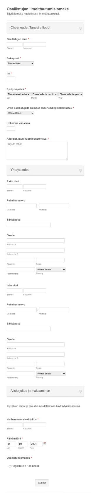 Osallistujan Ilmoittautumislomake Form Template